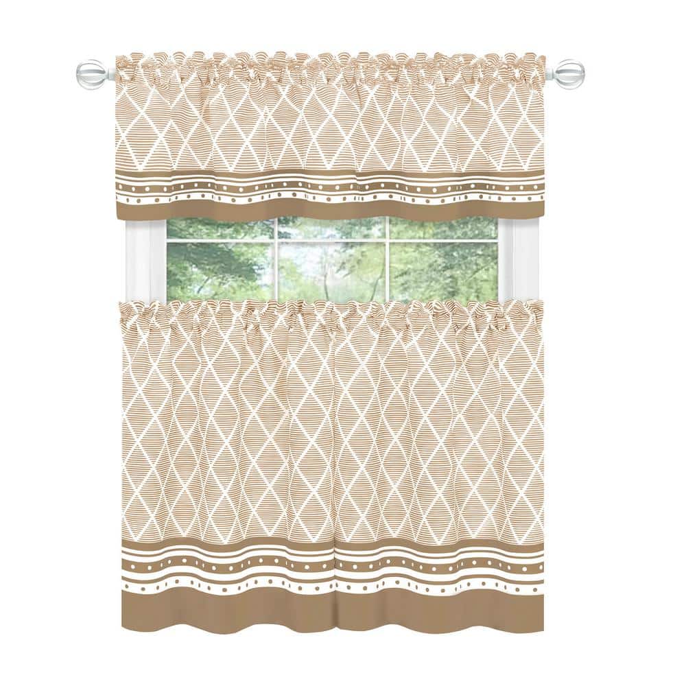 Boho Chic White and Mocha Polyester Tier Valance Set