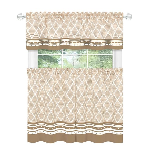 Achim Boho Printed Tier and Valance Set - 58 in. W x 36 in. L - Mocha