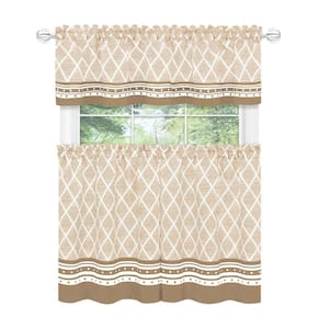 Boho Printed Tier and Valance Set - 58 in. W x 36 in. L - Mocha