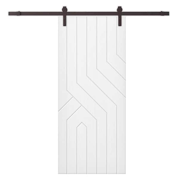 CALHOME 36 in. x 96 in. White Painted Composite MDF Paneled Interior Sliding Barn Door with Hardware Kit