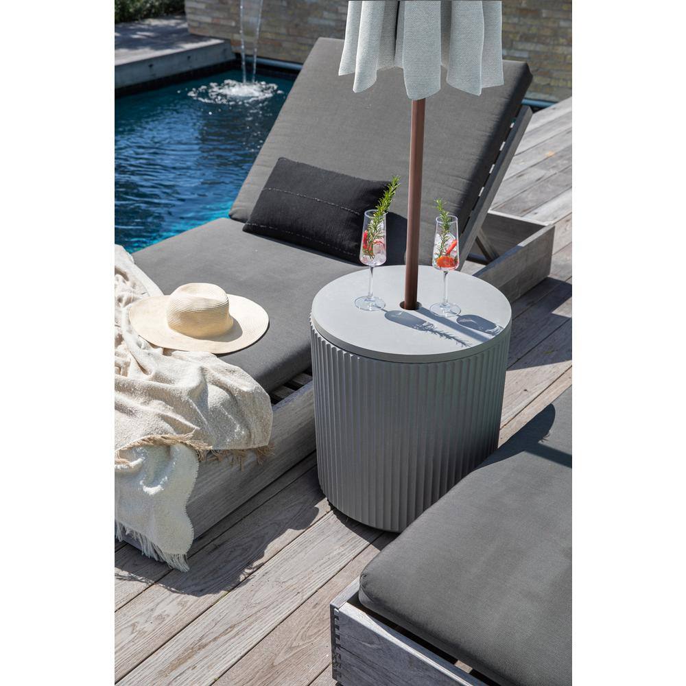 Gray Concrete-Composite Outdoor Umbrella Side Table