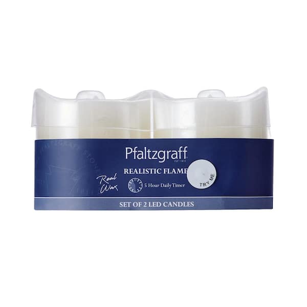 Pfaltzgraff Set of 2 3 in. x 3 in. Realistic LED Wax Pillars, White