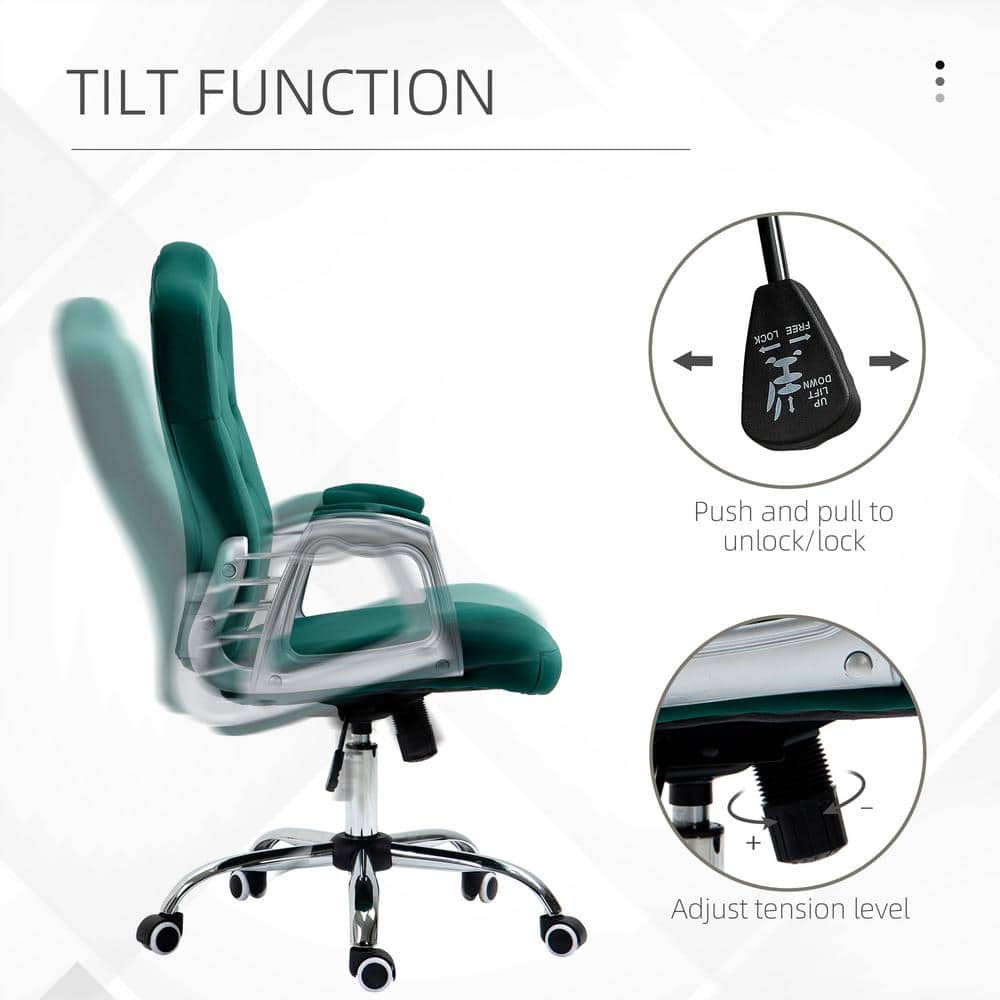 Elegant Dark Green Velvet Task Chair with Swivel and Tilt Function