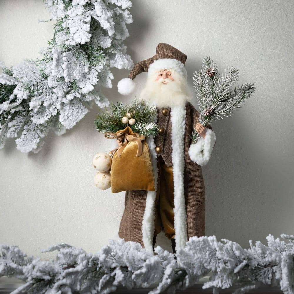 21" Rustic Gray Santa Figurine with Frosted Pine