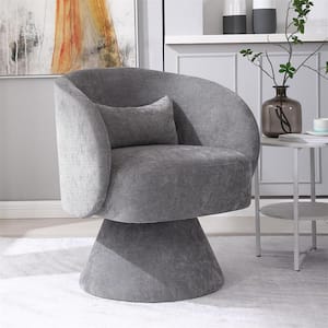 Modern Light Grey Linen Swivel Barrel Accent Arm Chair with 1-Pillow, (Set of 1)