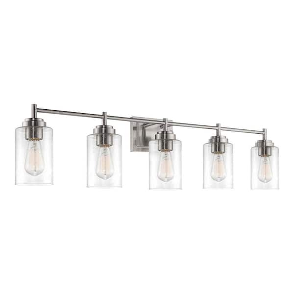 Kira Home Brenton 40 in. 5-Lights Brushed Nickel Modern Bathroom Vanity Light