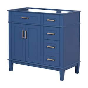 35.4 in. W Bath Vanity Cabinet without Top in Blue with 3-Drawers and 2-Doors, Flip-Out Drawer