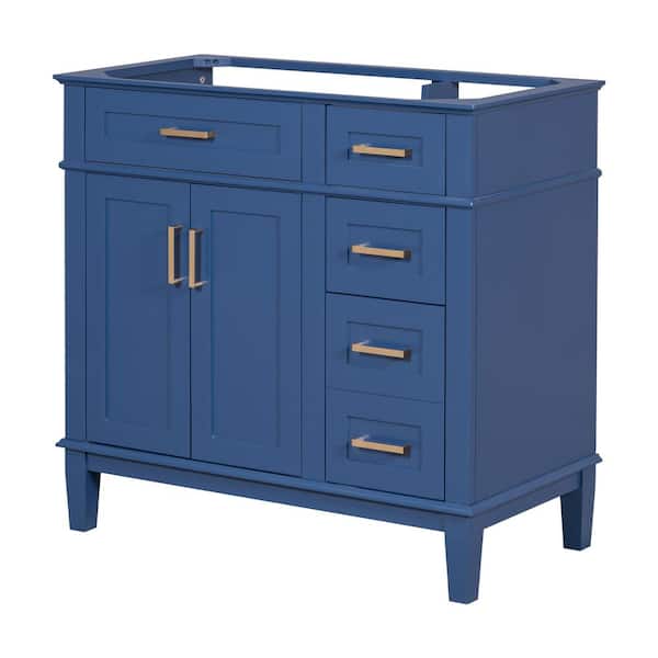 35.4 in. W Bath Vanity Cabinet without Top in Blue with Flip-Out Drawer, 3-Drawers, 2-Doors