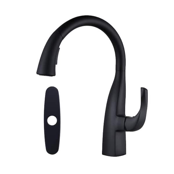 Modern Single Handle High Arc Sink Pull Down Sprayer Kitchen Faucet With Supply Line in Matte Black