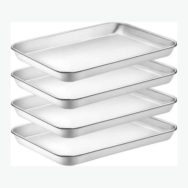 3 qt Stainless Steel Quarter Sheet Baking Pan Set 4 Pack Mirror Finish Easy Clean Oven Tray Heavy Duty Baking Pans