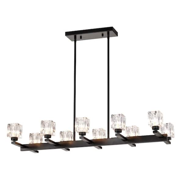 TribuDelicate 10-Light Black Modern Linear Crystal Hanging Lighting Chandelier