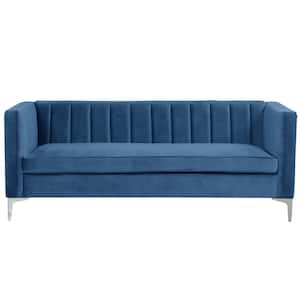 71 in. Wide Square Arm Velvet Mid-Century   Rectangle Sofa with Channel Tufted 3-Seater Couch in Blue