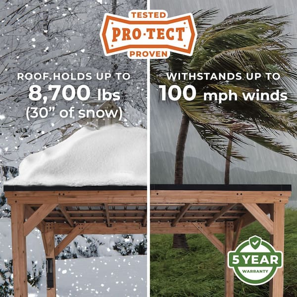Arcadia 12 ft. x 14 ft. Light Brown Cedar Wood Outdoor Patio Gazebo with Hardtop Galvanized Steel Slope Roof, PowerPort
