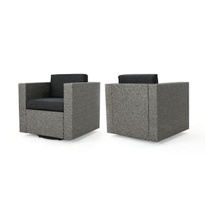 Puerta Mixed Black Swivel Metal Outdoor Lounge Chair with Dark Grey Cushion (2-Pack)