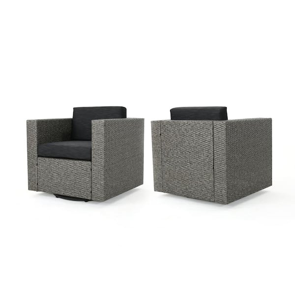 Puerta Mixed Black Swivel Metal Outdoor Patio Lounge Chair with Dark Grey Cushion (2-Pack)