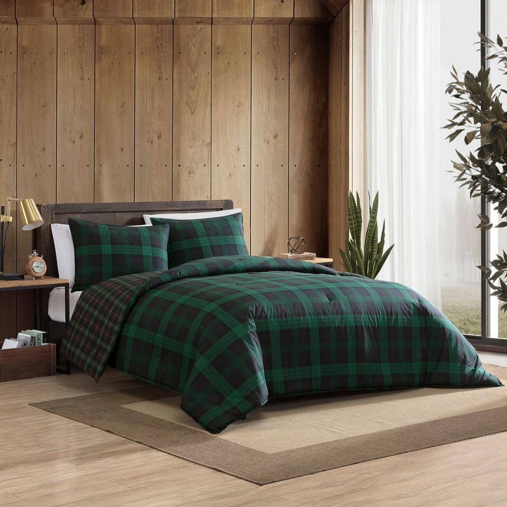 Navy and Green Cotton Twin Reversible Comforter Set