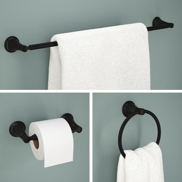 Lorna 3-Piece Bath Hardware Set with 24 in. Towel Bar, Toilet Paper Holder, Towel Ring in Matte Black