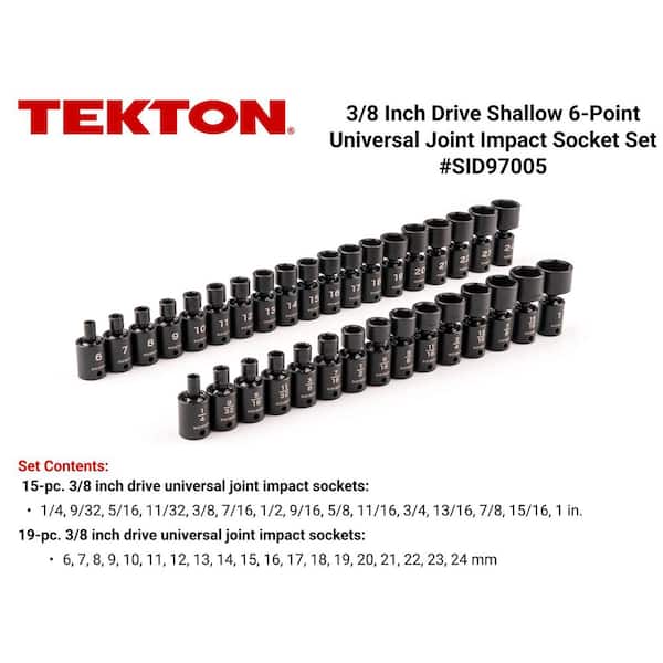 3/8 in. Drive 6-Point Universal Joint Impact Socket Set, 34-Piece (1/4-1 in., 6-24 mm)
