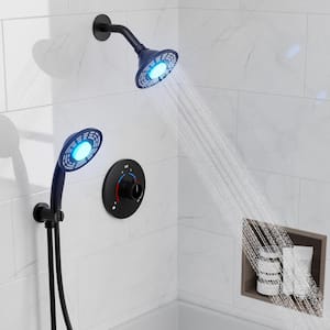 2-Spray 5 in. LED 3-Color Dual Shower Head Wall Mount Handheld Shower Head 2.5 GPM in Matte Black(Valve Included)