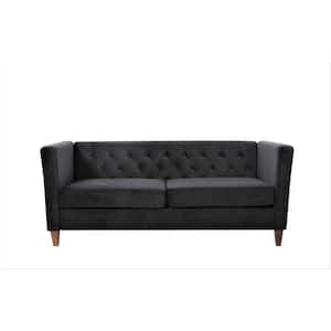 Leeanna 73.3'' W Flared Arm Velvet Straight Sofa in Black