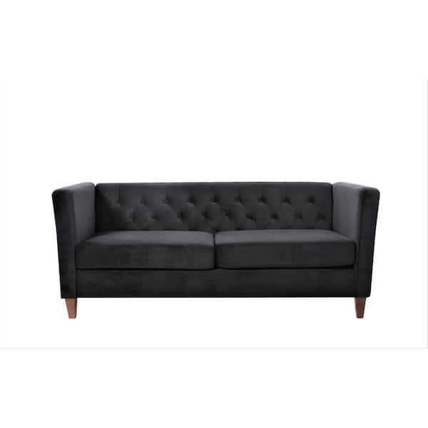 US Pride Furniture Leeanna 73.3'' W Flared Arm Velvet Straight Sofa in Black
