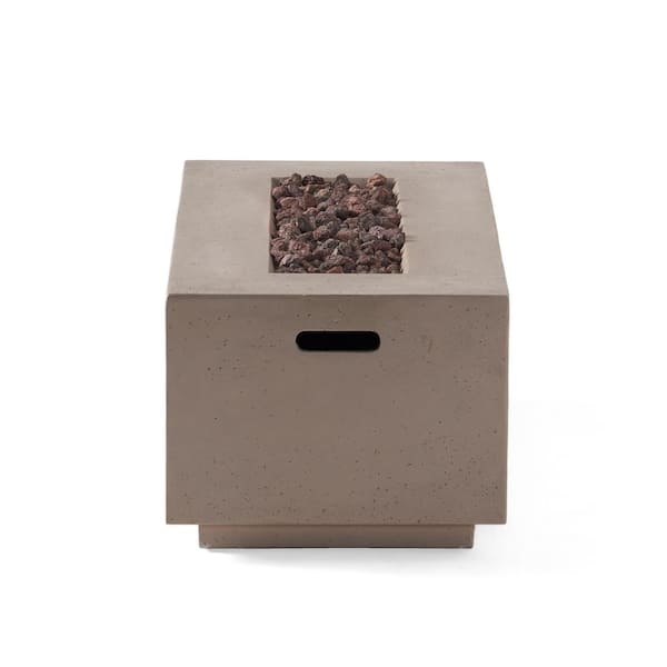 Zachary 40 in. x 15 in. Rectangular Concrete Propane Outdoor Patio Fire Pit in Light Gray with Tank Holder