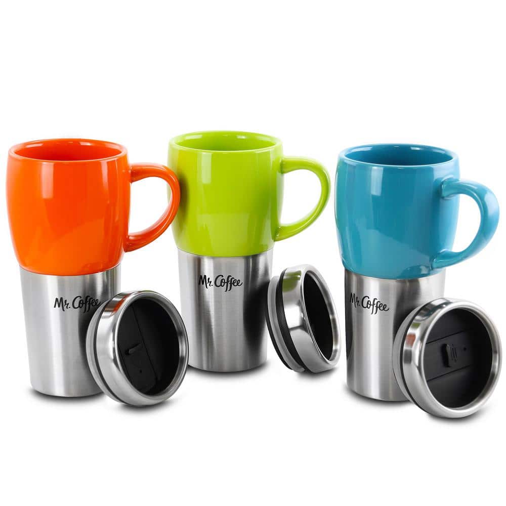 Colorful Stainless Steel and Ceramic Travel Mug Set with Suction Lid
