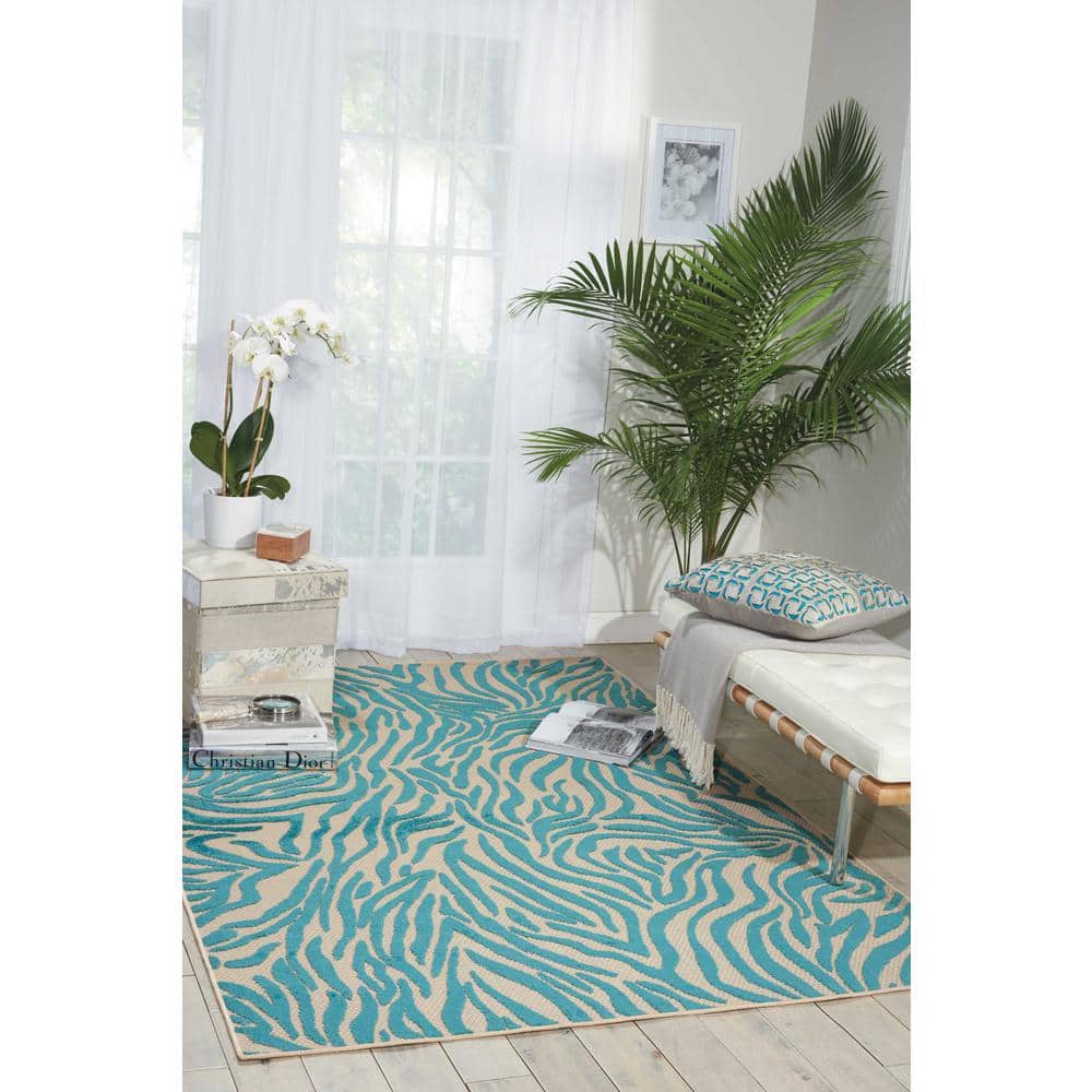 Aloha Blue Flat Woven Synthetic Stain-Resistant Area Rug