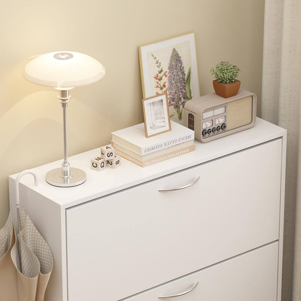 White MDF 3-Drawer Shoe Storage Cabinet with Metal Handles