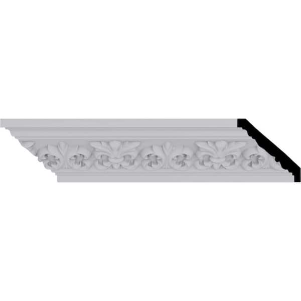 Ekena Millwork 3-1/4 in. x 3-1/4 in. x 94-1/2 in. Polyurethane Fleur De Lis Crown Moulding