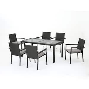 San Pico 35 in. Grey 7-Piece Metal Rectangular Outdoor Dining Set with Silver Cushions