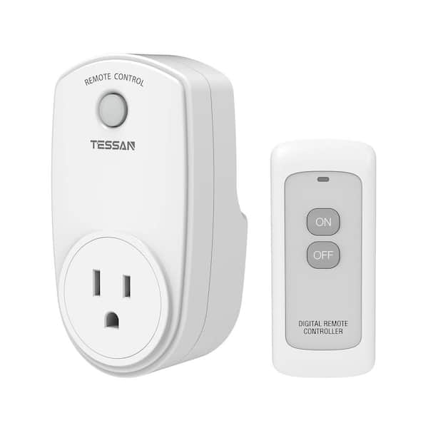 White 1200W Wireless Electrical Outlet Plug Switch for Lights, Lamps, Fans, 100ft RF Range