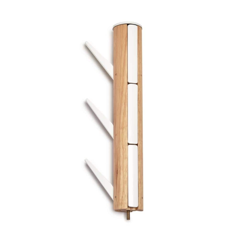 Sleek Modern White/Natural Rubberwood 9-Hook Coat Stand