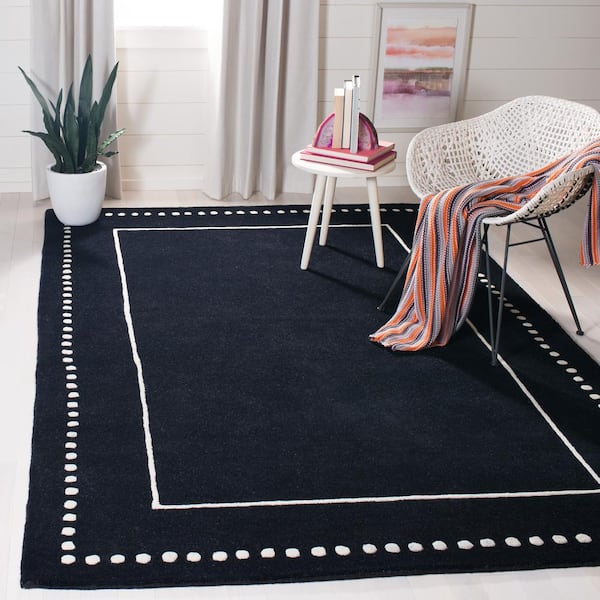 Bella Black/Ivory 9 ft. x 9 ft. Dotted Border Square Area Rug
