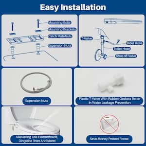 Non-Electric Bidet Seat for Elongated Toilets with Side Knob and Dual Nozzle in White