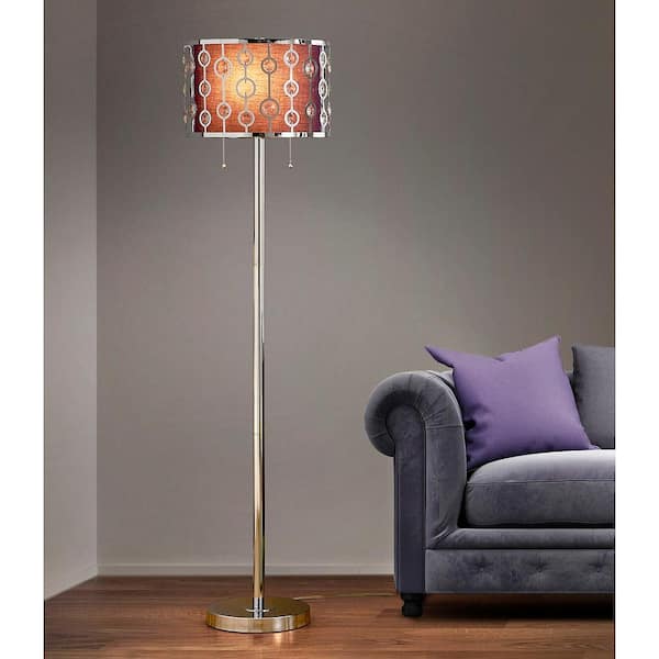 Homeglam Glimmer 61 5 In Chrome Finish, Floor Lamp With Purple Shade