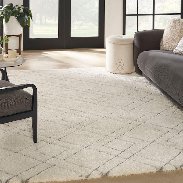 Dreamy Shag Ivory 7 ft. x 9 ft. Lattice Contemporary Area Rug