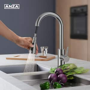 Single Handle Pull Down Sprayer Kitchen Faucet with Deck Plate in Chrome