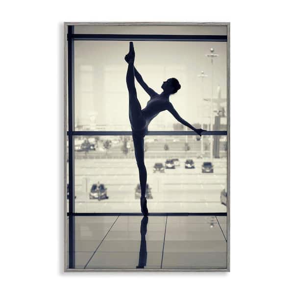 Stupell Industries Practicing Ballerina Stance by Incado Gray Framed People Giclee Art Print 24 in. x 16 in.