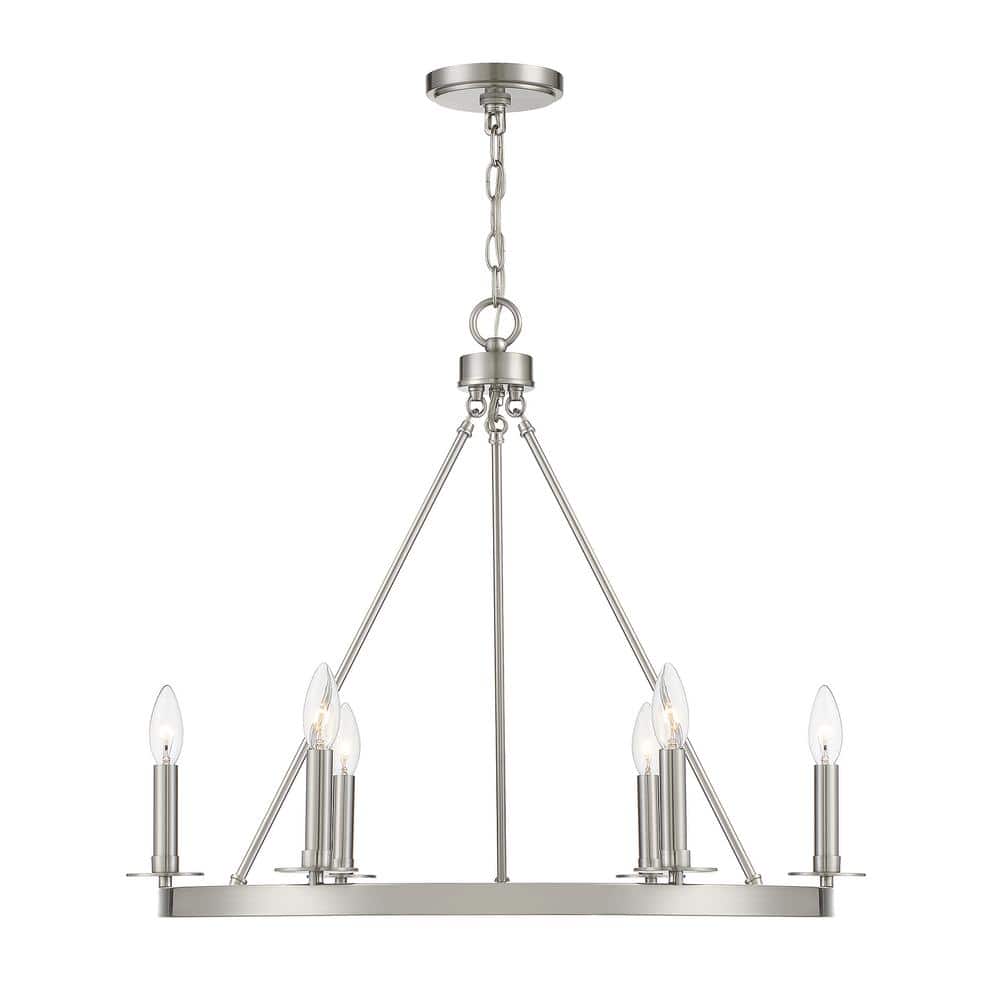 26 in. W x 22 in. H 6-Light Brushed Nickel Wagon Wheel Metal Chandelier with No Bulbs Included price history on PriceWatchPro