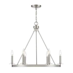 26 in. W x 22 in. H 6-Light Brushed Nickel Wagon Wheel Metal Chandelier with No Bulbs Included