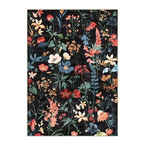 April Black 9 ft. x 12 ft. Floral Washable Area Rug