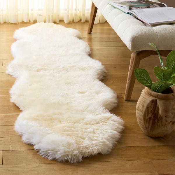 Sheep Skin 2 ft. x 7 ft. Natural/White Solid Color Runner Rug