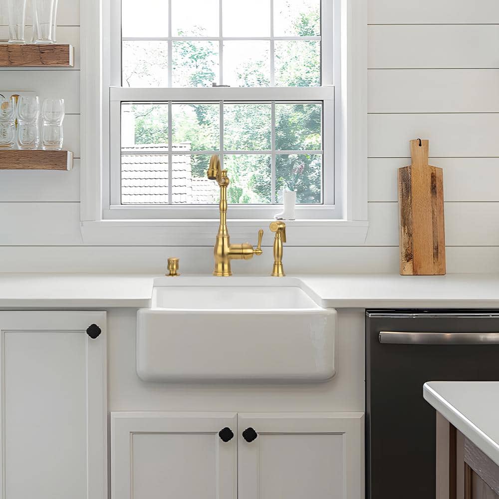 Brass Gold One-Handle Widespread Kitchen Faucet with Side Sprayer
