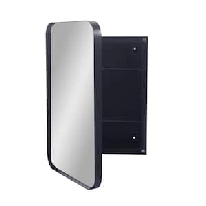 16 in. W x 24 in. H Rectangular Matte Black Metal Medicine Cabinet with Mirror