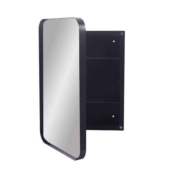 Cesicia 16 in. W x 24 in. H Rectangular Matte Black Metal Medicine Cabinet with Mirror