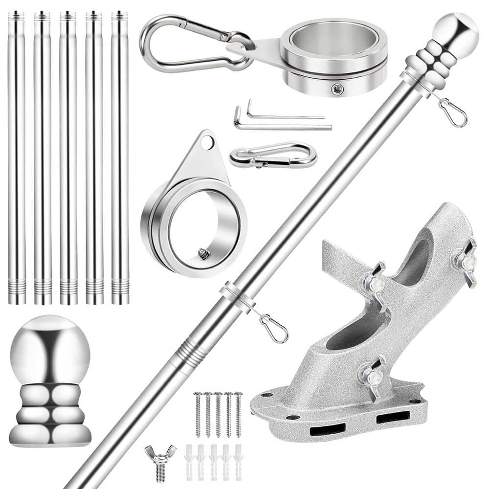 6 ft. Stainless Steel Telescoping Flagpole with 360° Rotating Metal ...
