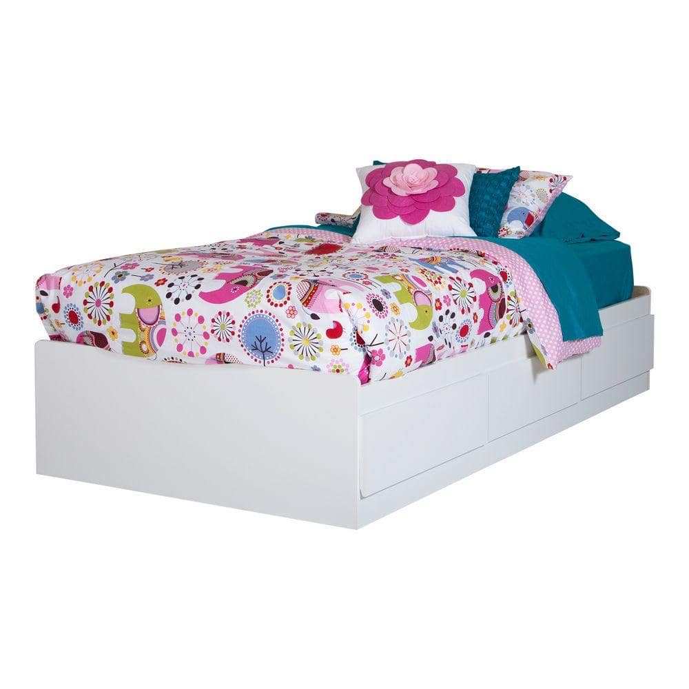 Pure White Twin Captain's Bed with 3 Drawers