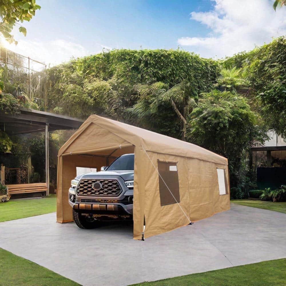 Yokayoay 12 ft. x 20 ft. Sand Portable Carport Garage Tent with
