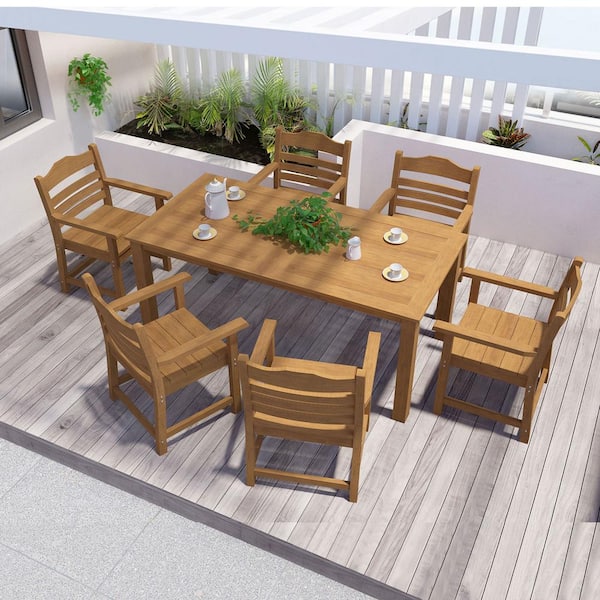 myhomore Modern Brown Rectangular Teak Outdoor Dining Table LXY